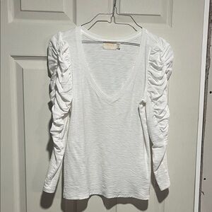 Nation LTD White Long Sleeve Ruched Top